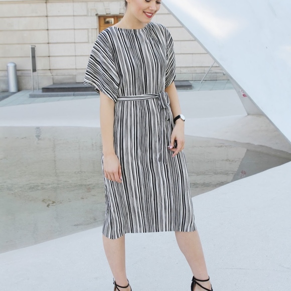 vertical stripe midi dress